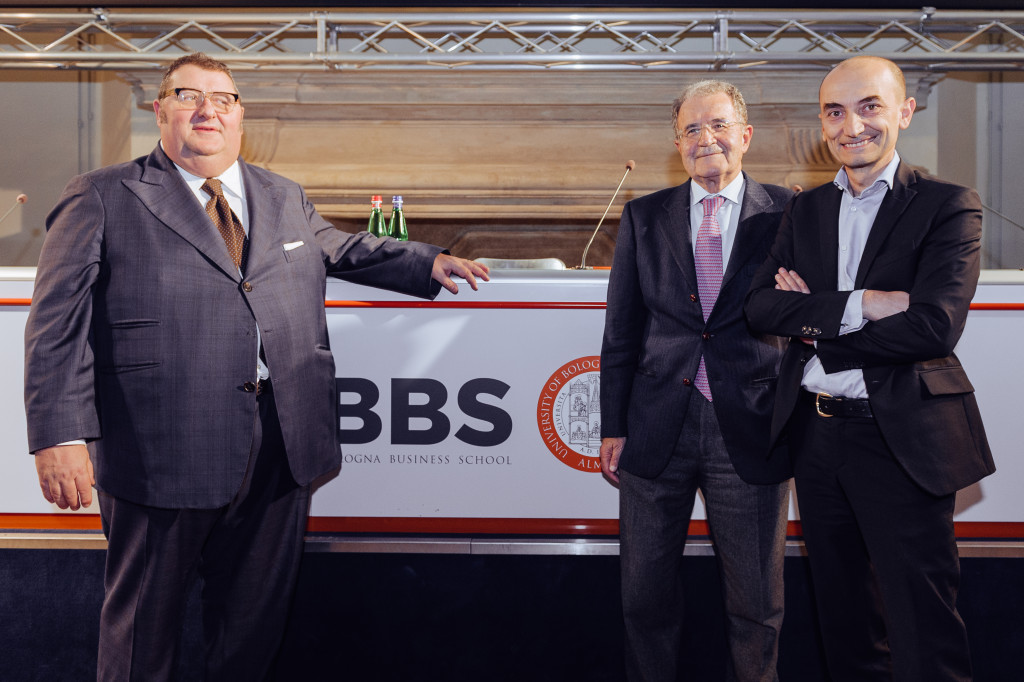 Massimo Bergami, Dean BBS con Romano Prodi e Claudio Domenicali, CEO Ducati Motor Holding